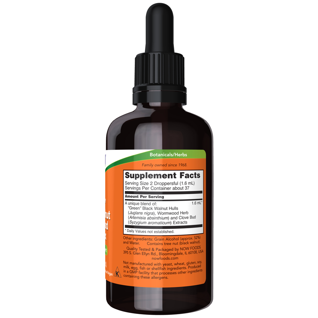 NOW Foods "Green" Black Walnut Wormwood Complex Liquid - 2 fl. oz. – Label details / Etykieta producenta