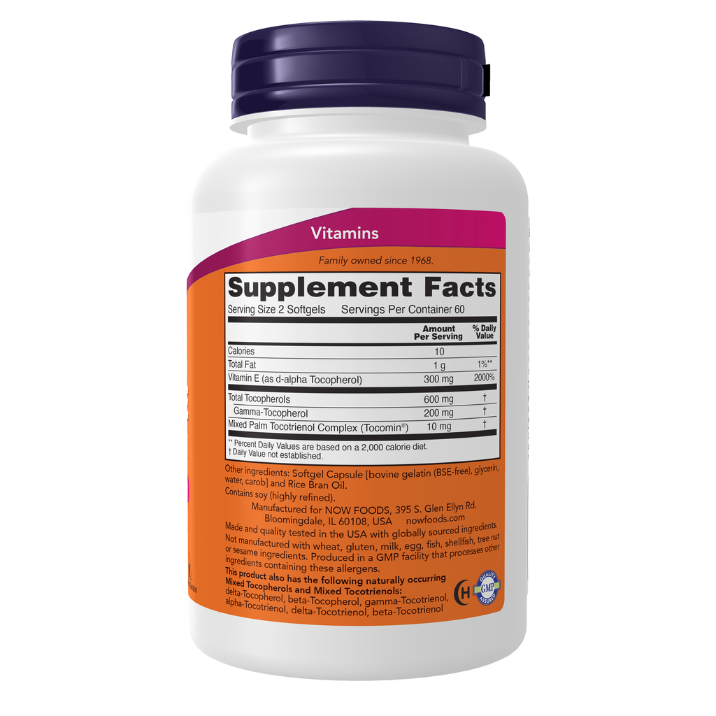 NOW Foods Advanced Gamma E Complex - 120 Softgels – Right label / Etykieta producenta