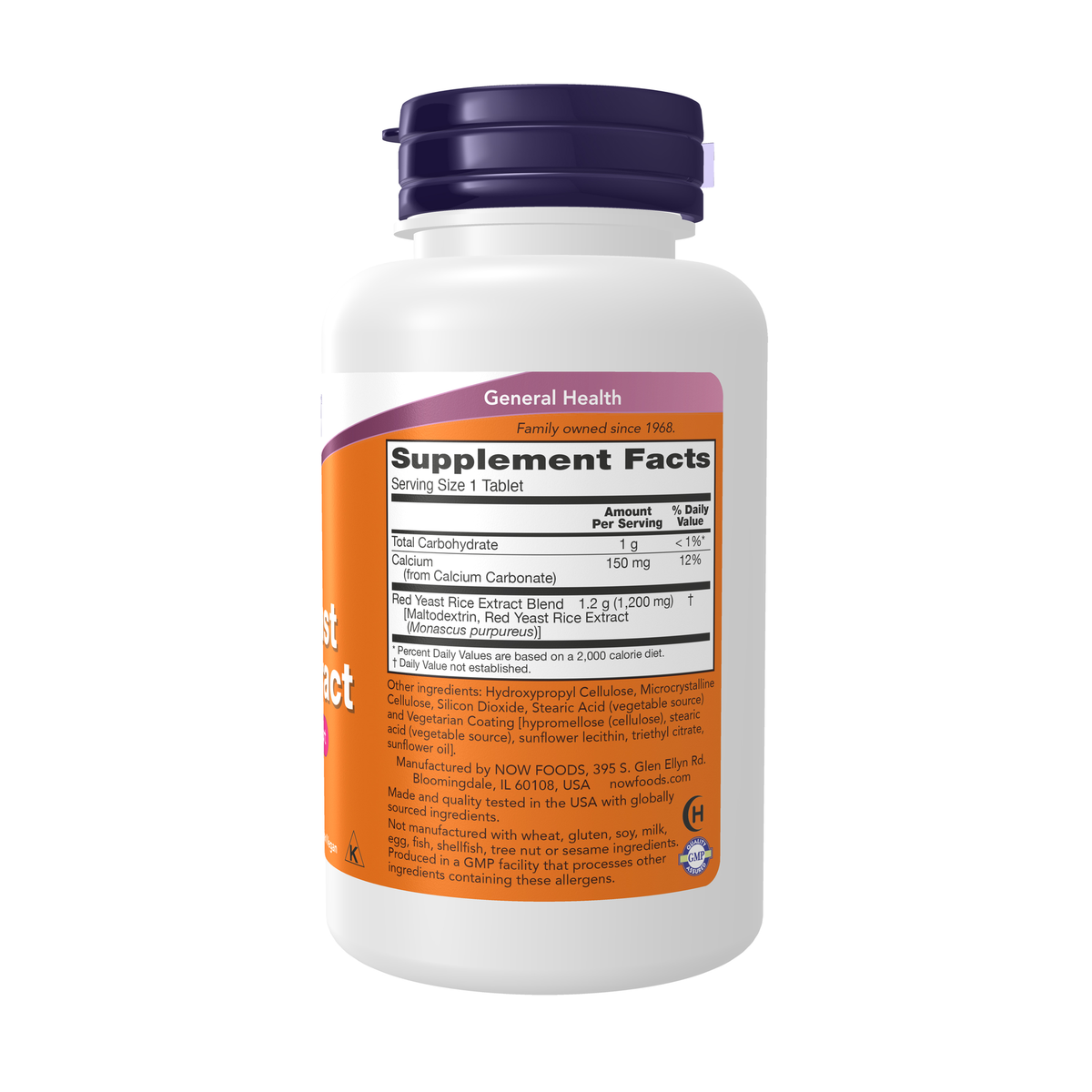 NOW Foods Red Yeast Rice 1200 mg - 60 Tablets – Right label / Etykieta producenta