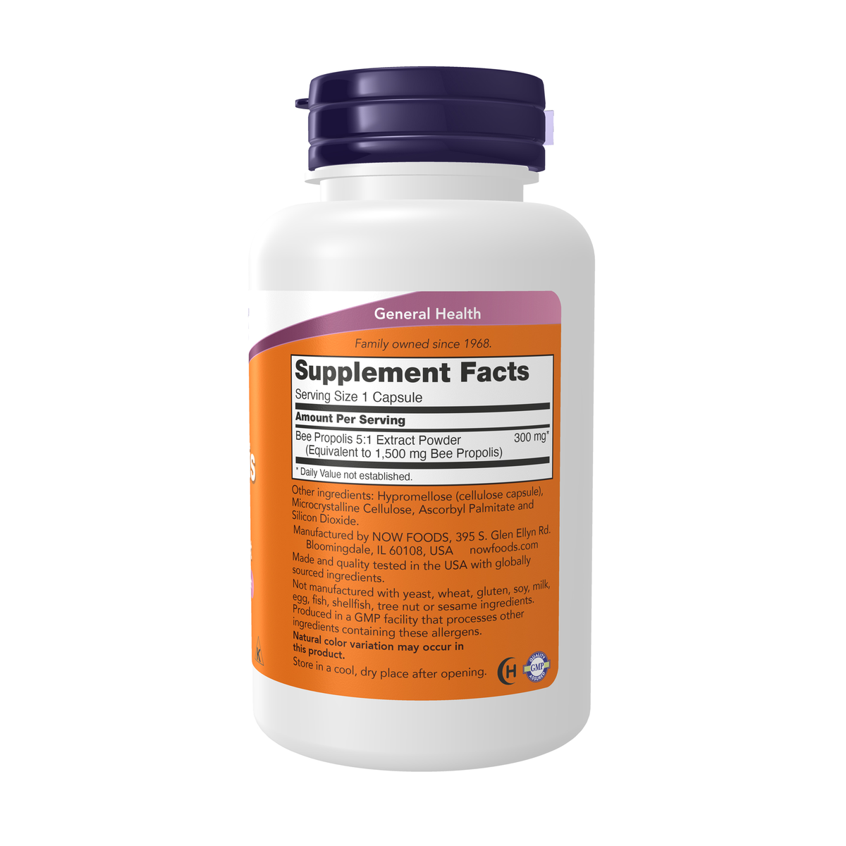 NOW Foods Propolis 1500 - 100 Capsules – Right label / Etykieta producenta
