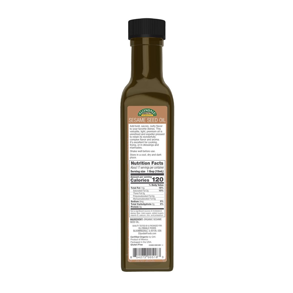 NOW Foods Extra Virgin Sesame Seed Oil, Organic - 8.45 fl. oz. – Back label / Etykieta producenta
