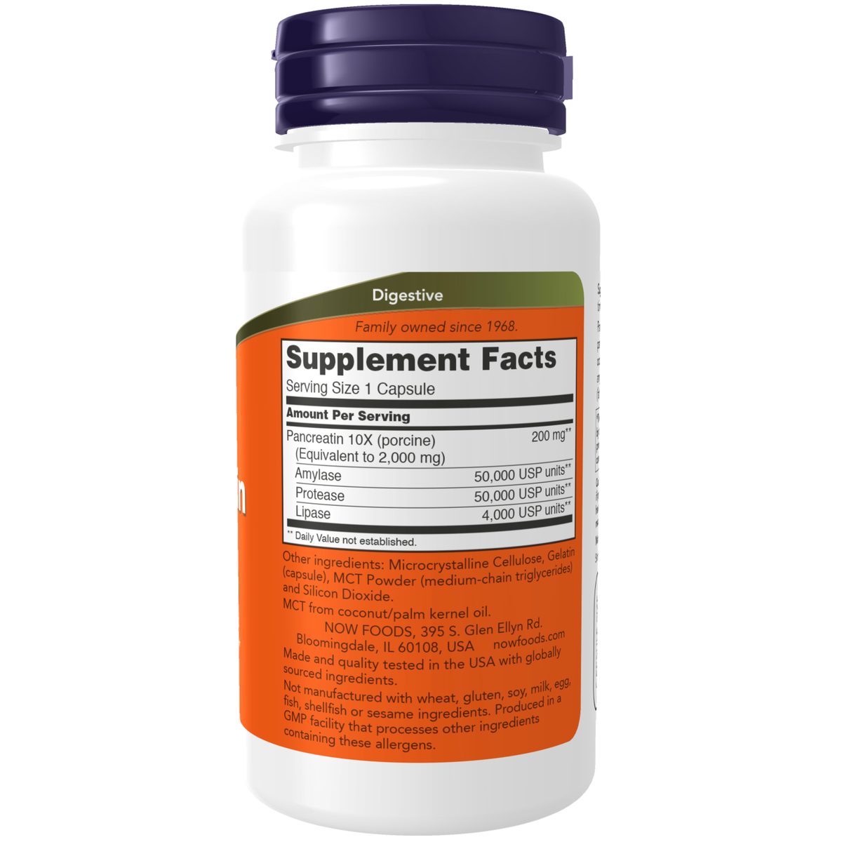 NOW Foods Pancreatin 2000 - 100 Capsules – Label details / Etykieta producenta