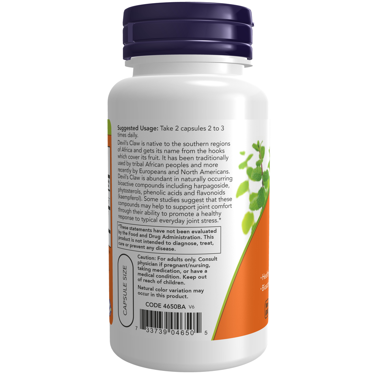 NOW Foods Devil's Claw - 100 Veg Capsules – Label details / Etykieta producenta