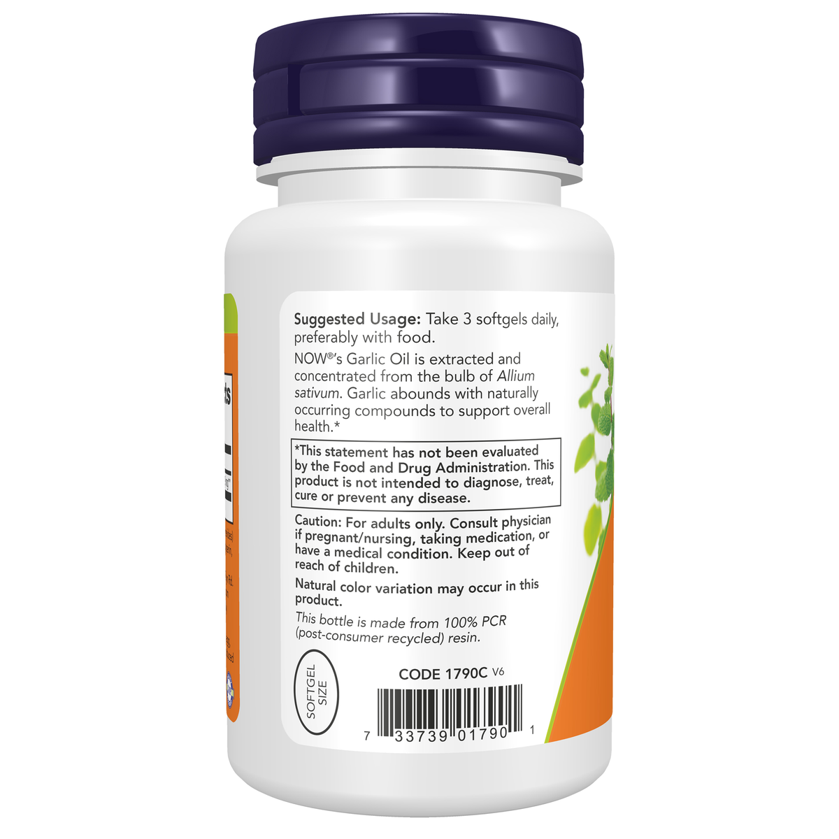 NOW Foods Garlic Oil 1500 mg - 100 Softgels – Left label / Etykieta producenta