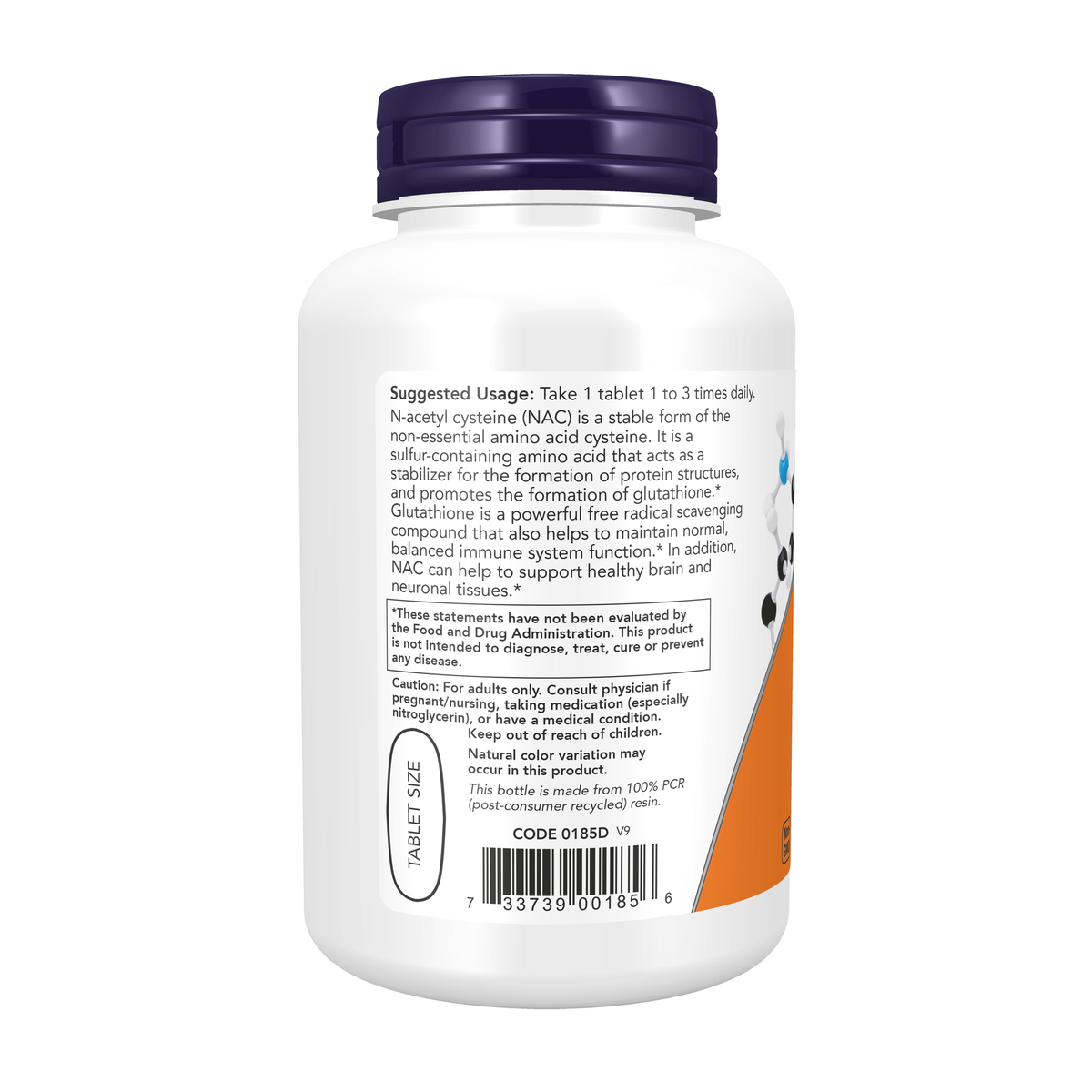 NOW Foods NAC 1000 mg - 120 Tablets – Left label / Etykieta producenta