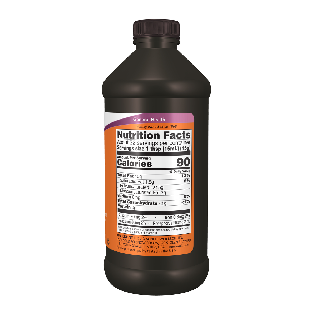 NOW Foods Sunflower Liquid Lecithin - 16 fl. oz. – right label / Etykieta producenta