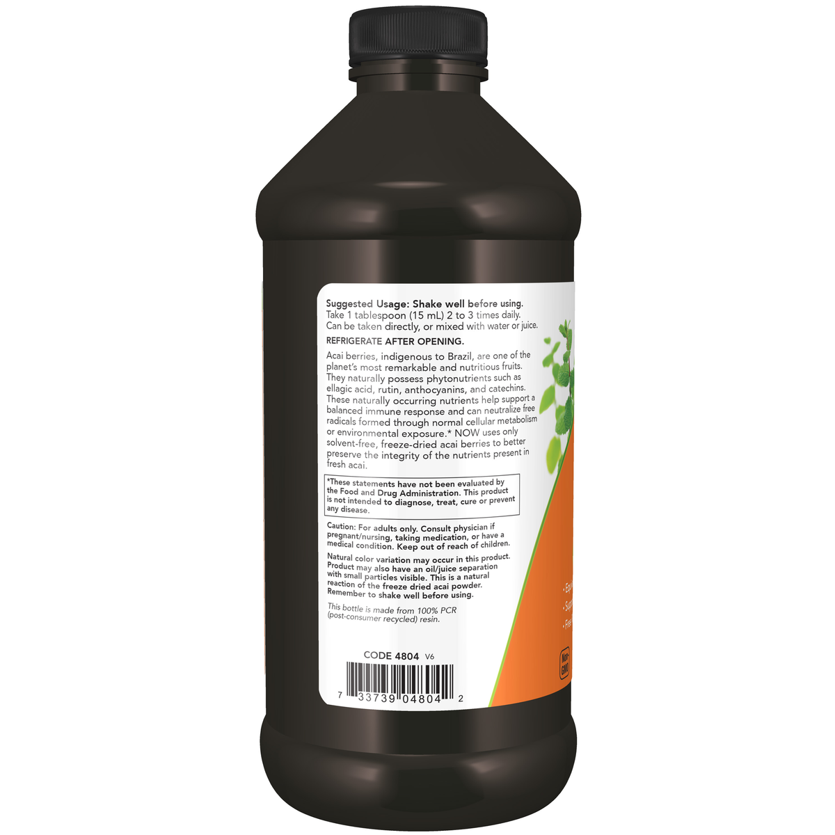 NOW Foods Acai Liquid - 16 fl. oz. – Left label / Etykieta producenta