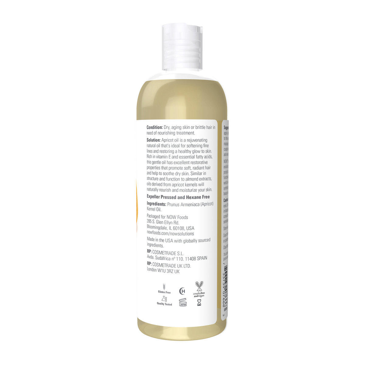 NOW Foods Apricot Oil - 16 fl. oz. – Right label / Etykieta producenta