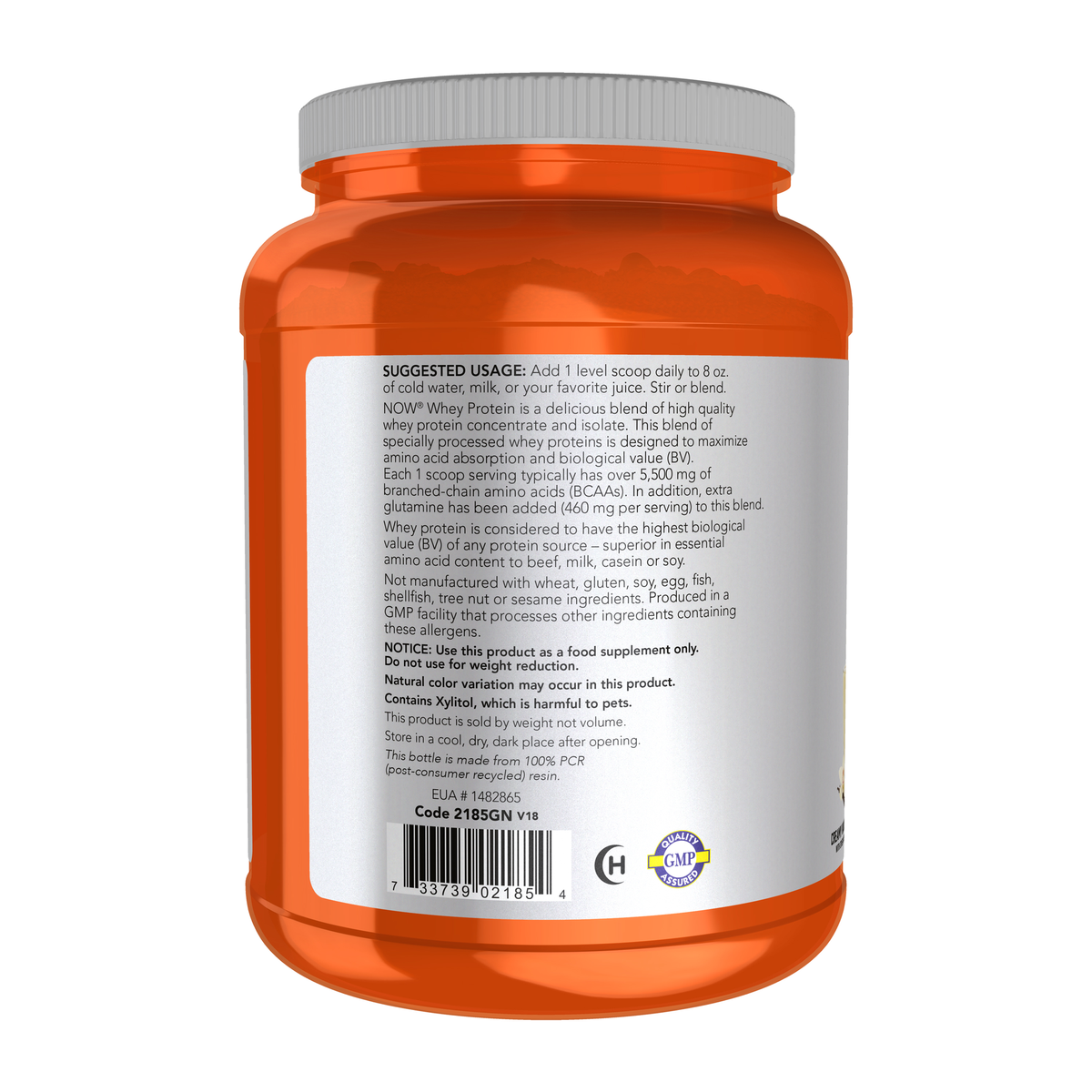 NOW Foods Whey Protein, Creamy Vanilla Powder - 2 lbs. – Left label / Etykieta producenta