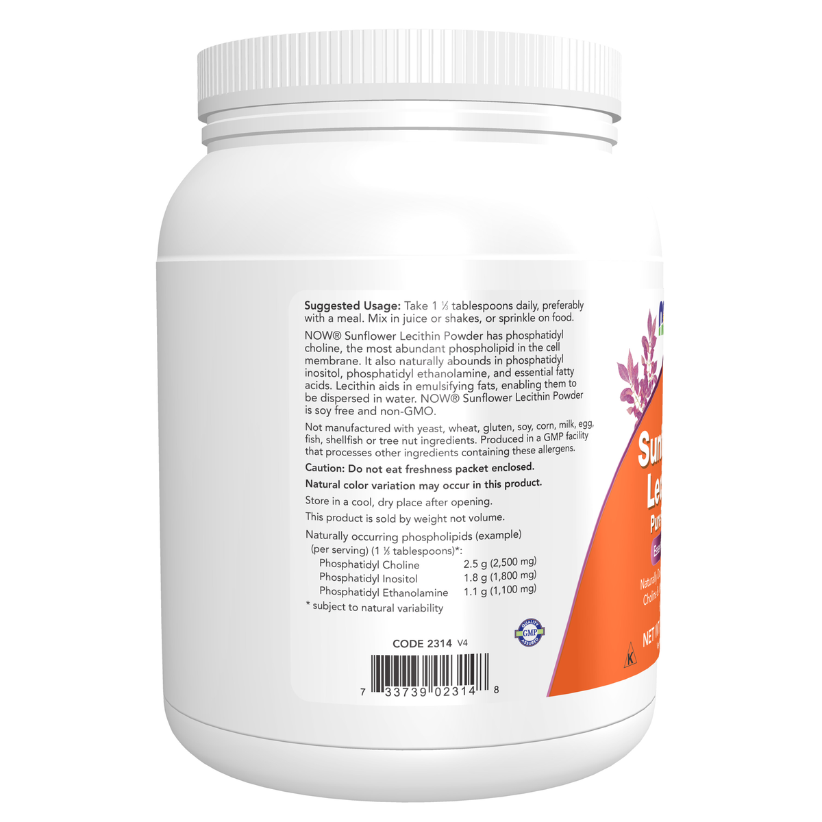 NOW Foods Sunflower Lecithin Pure Powder - 1 lb. – Label details / Etykieta producenta