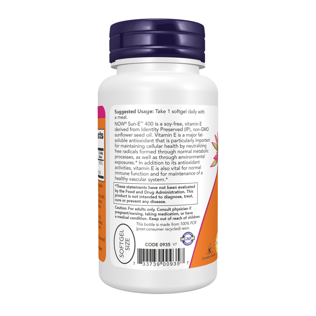 NOW Foods Sun-E™ 400 - 60 Softgels – Left label / Etykieta producenta