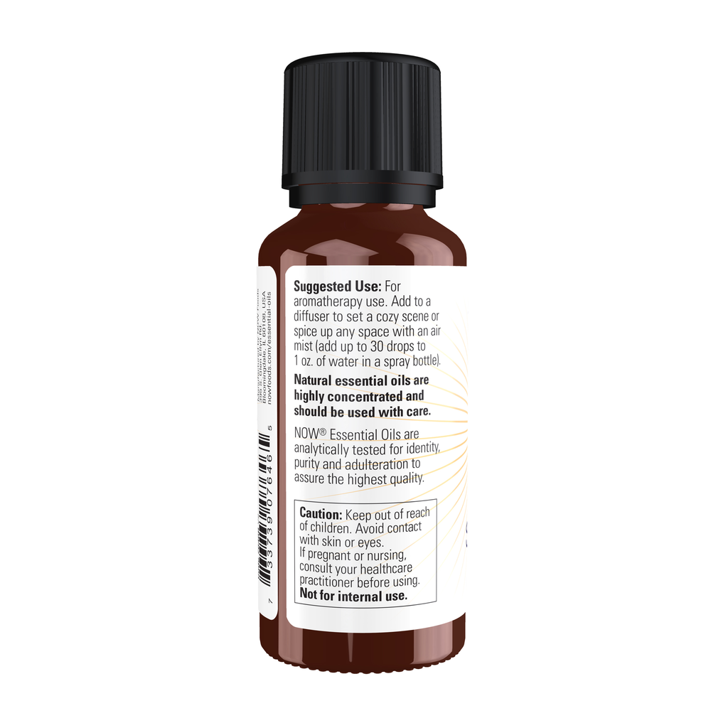 NOW Foods Spiced Cider Fall Oil Blend - 1 fl. oz. – Left label / Etykieta producenta
