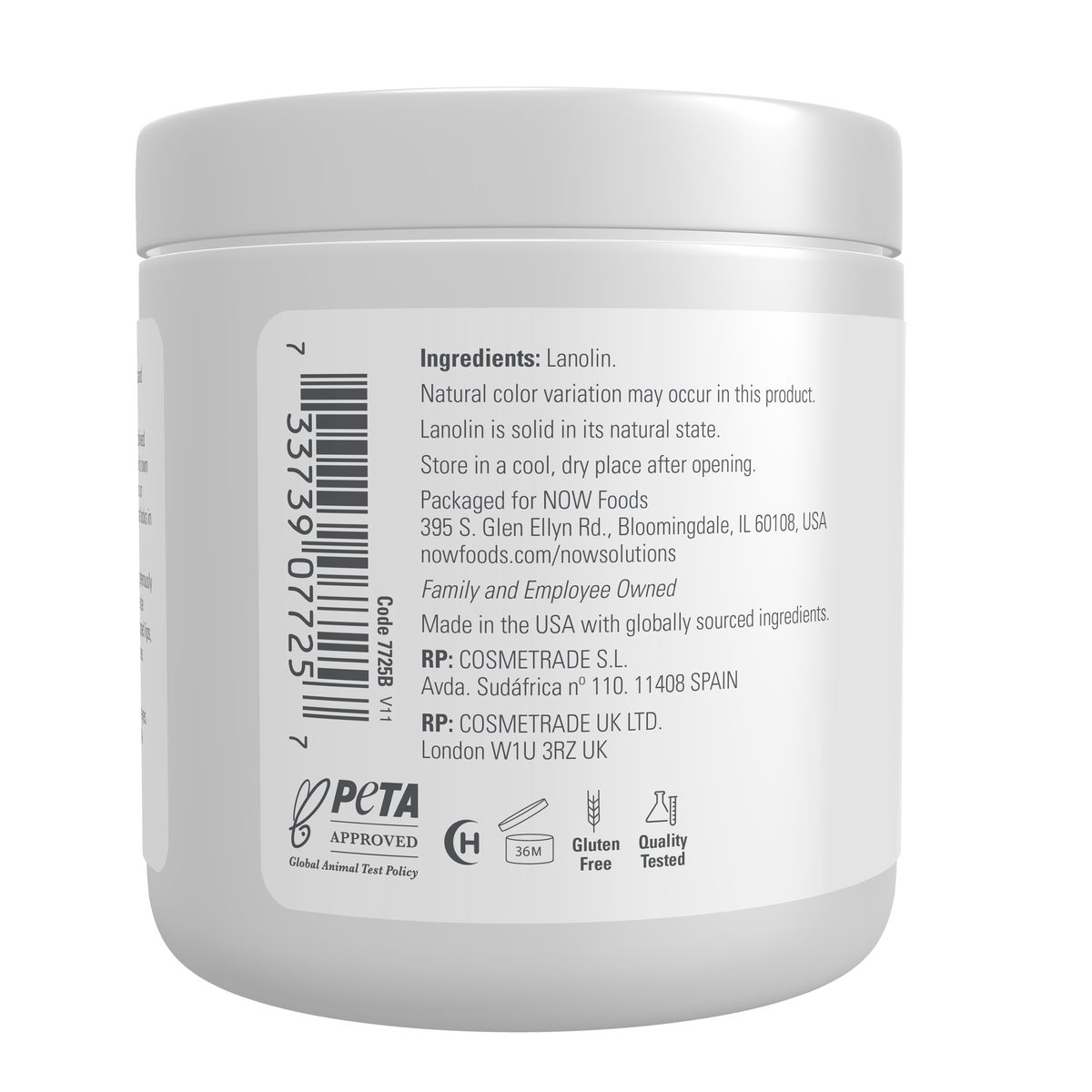 NOW Foods Pure Lanolin - 7 Ounce – Left label / Etykieta producenta