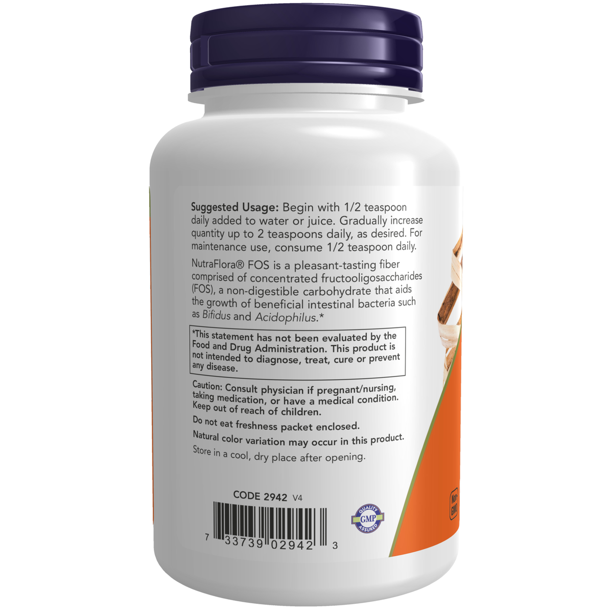 NOW Foods NutraFlora® FOS - 4 Ounce – Label details / Etykieta producenta