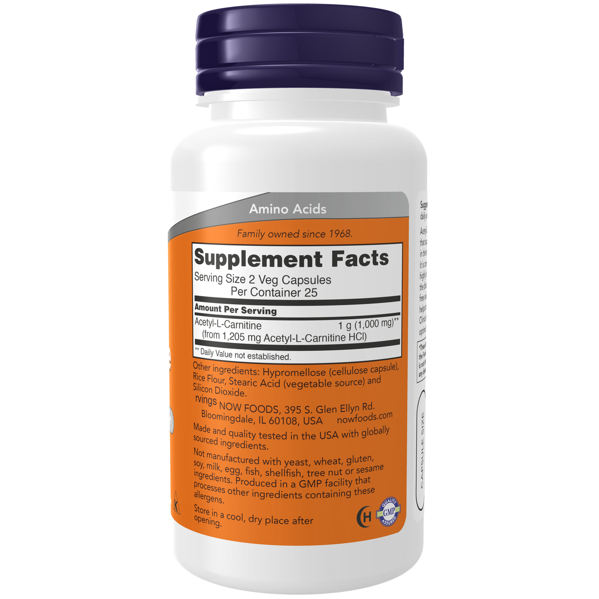 NOW Foods Acetyl-L-Carnitine 500 mg - 50 Veg Capsules – Label details / Etykieta producenta