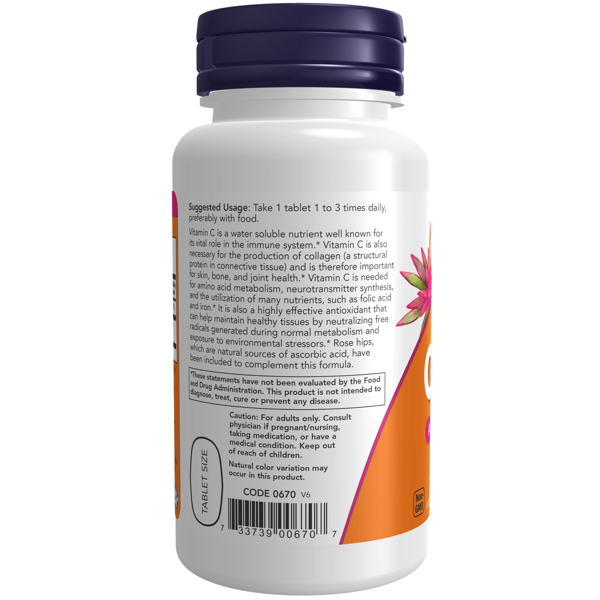 NOW Foods Vitamin C-500 - 100 Tablets – Label details / Etykieta producenta