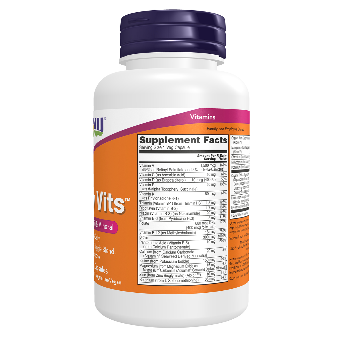 NOW Foods Daily Vits™ - 120 Veg Capsules – Right label / Etykieta producenta