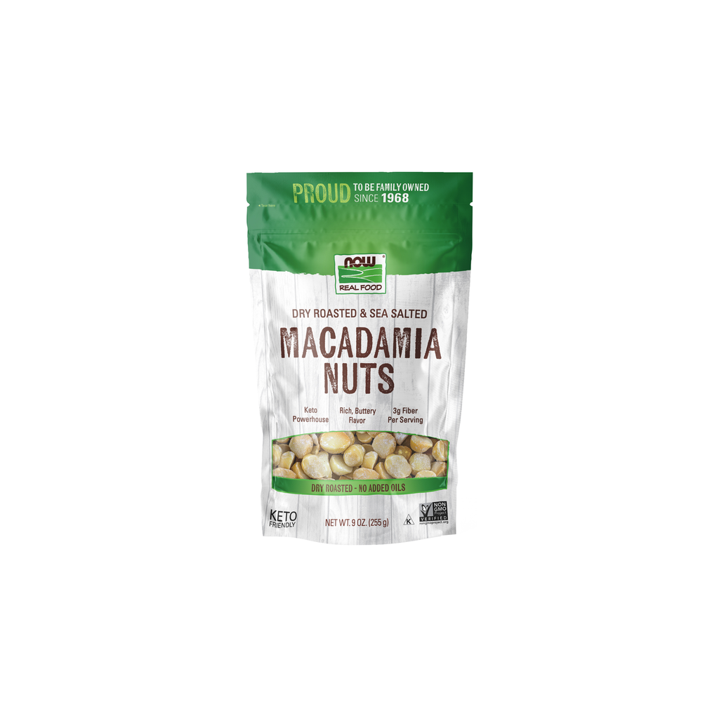 NOW Foods Macadamia Nuts, Dry Roasted & Salted - 9 oz / orzechy makadamia, prażone i solone - 9 oz