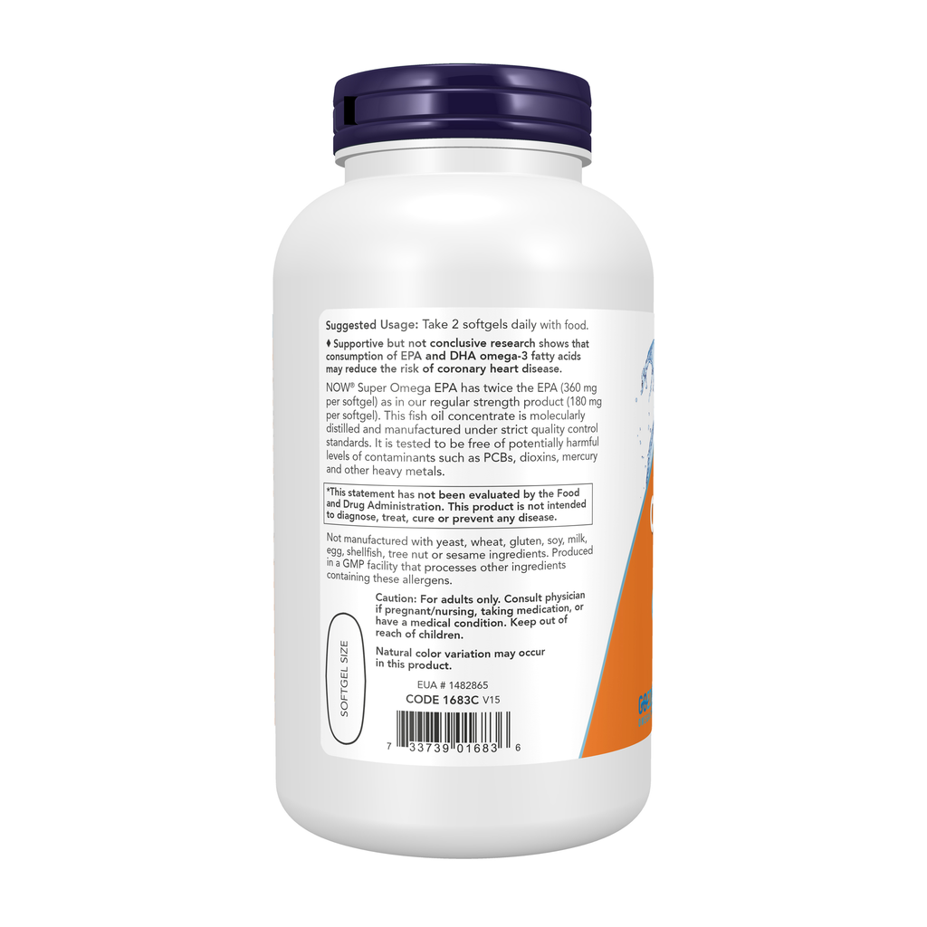 NOW Foods Super Omega EPA Fish Oil, Double Strength - 240 Softgels – Left label / Etykieta producenta