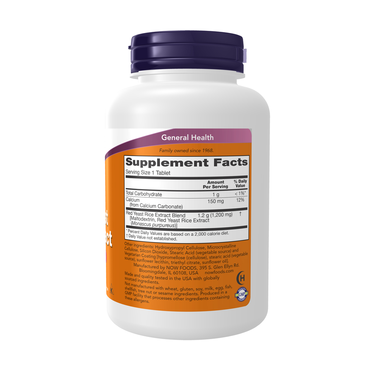NOW Foods Red Yeast Rice 1200 mg - 120 Tablets – Right label / Etykieta producenta