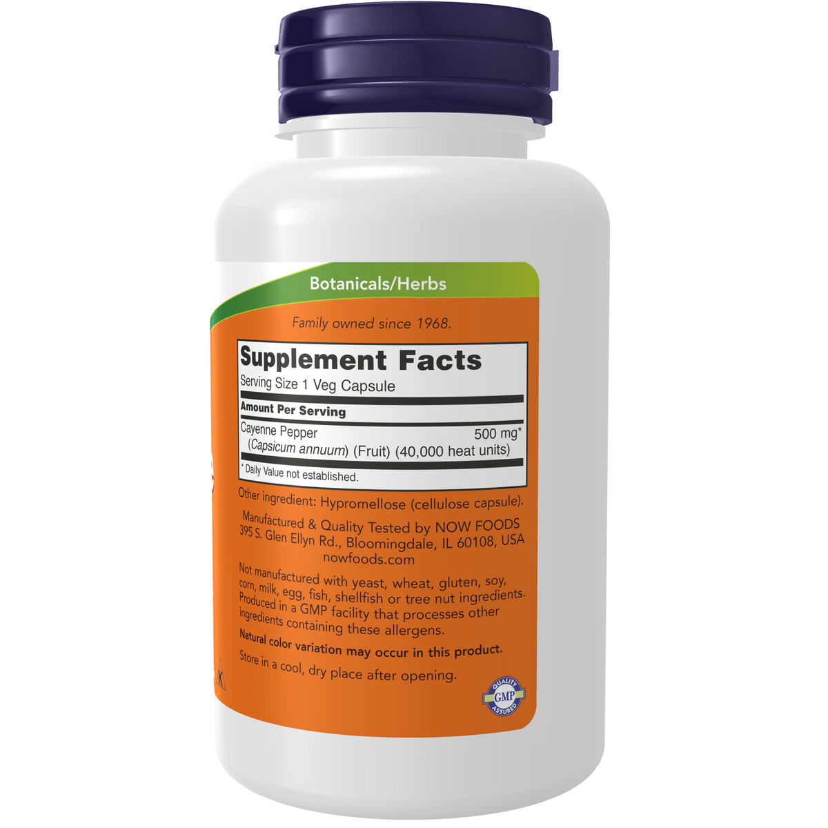 NOW Foods Cayenne 500 mg - 100 Veg Capsules – Label details / Etykieta producenta