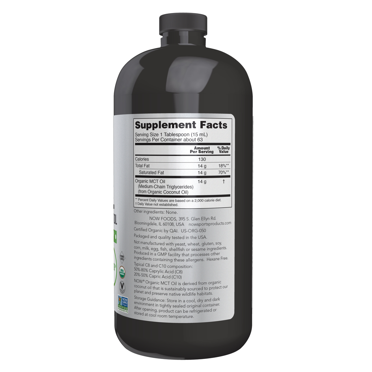 NOW Foods MCT Oil, Organic - 32 fl. oz. – Label details / Etykieta producenta