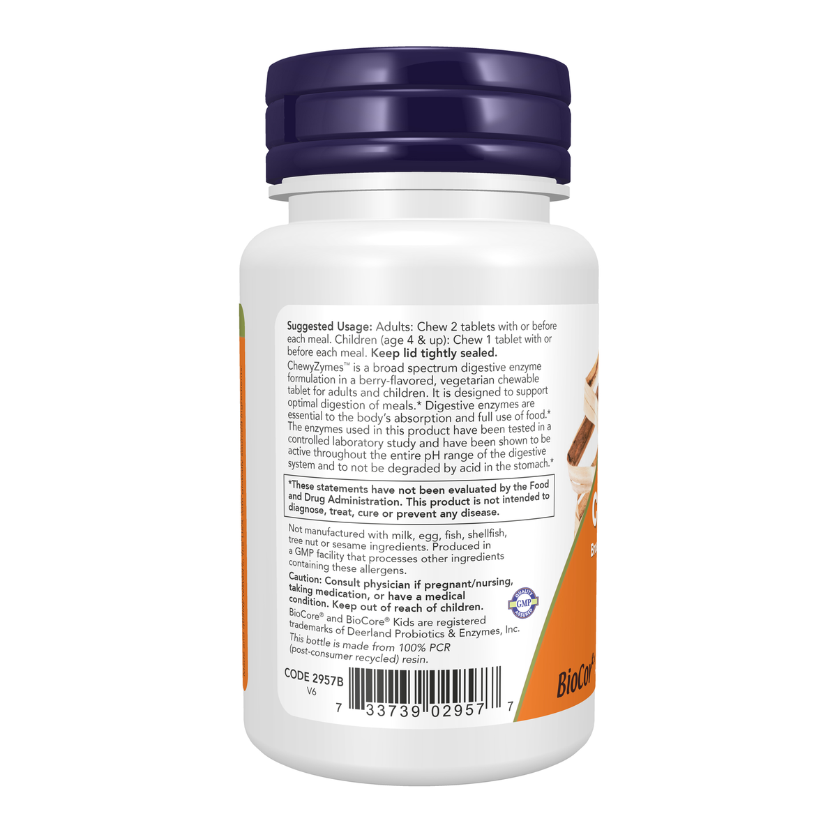 NOW Foods ChewyZymes - 90 Chewables – Left label / Etykieta producenta