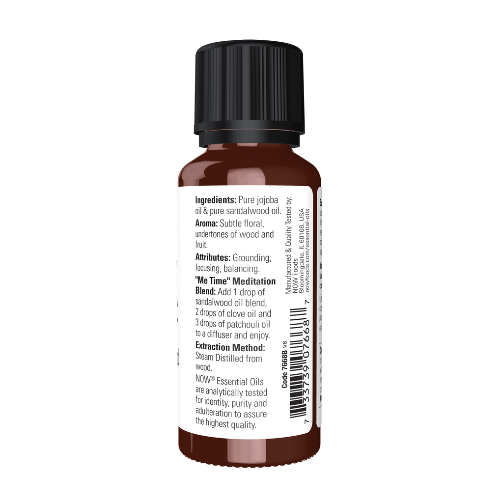 NOW Foods Sandalwood Oil Blend - 1 fl. oz. – Right label / Etykieta producenta