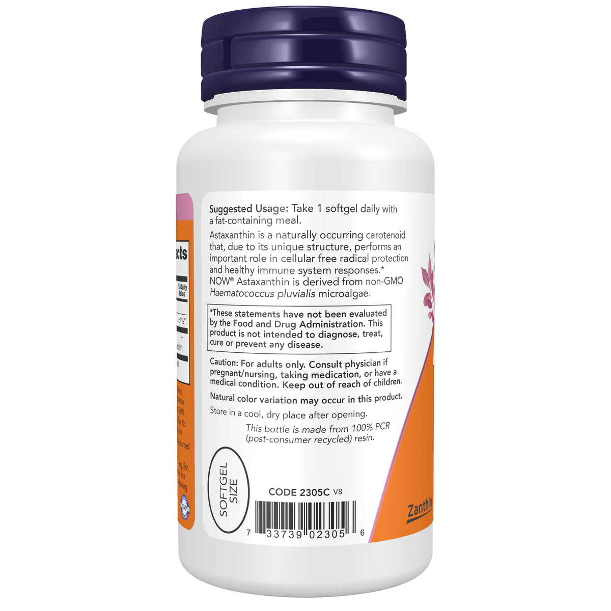 NOW Foods Astaxanthin 4 mg - 90 Softgels – Left label / Etykieta producenta