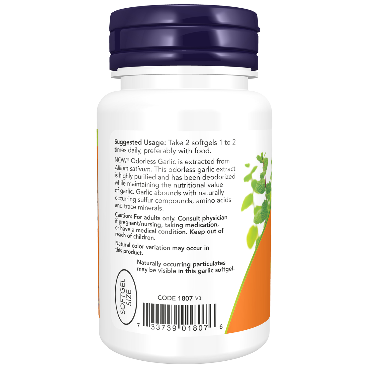 NOW Foods Odorless Garlic - 100 Softgels – Label details / Etykieta producenta