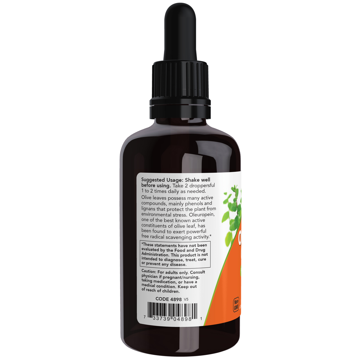 NOW Foods Olive Leaf Glycerite 18% - 2 fl. oz. – Label details / Etykieta producenta