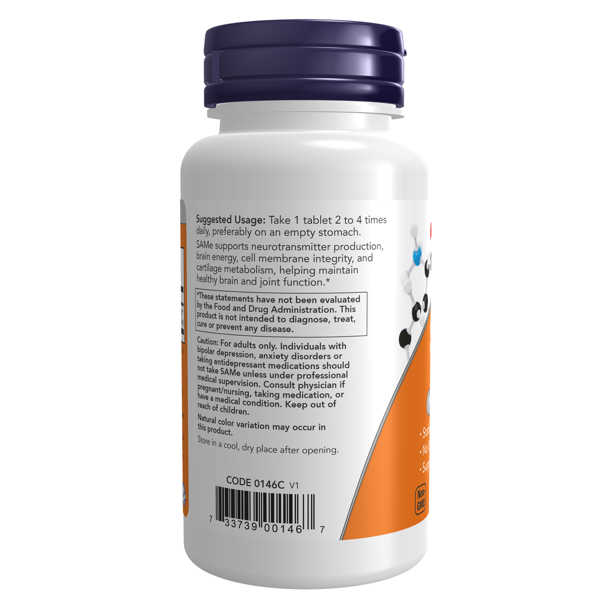 NOW Foods SAMe 200 mg - 120 Tablets – Left label / Etykieta producenta
