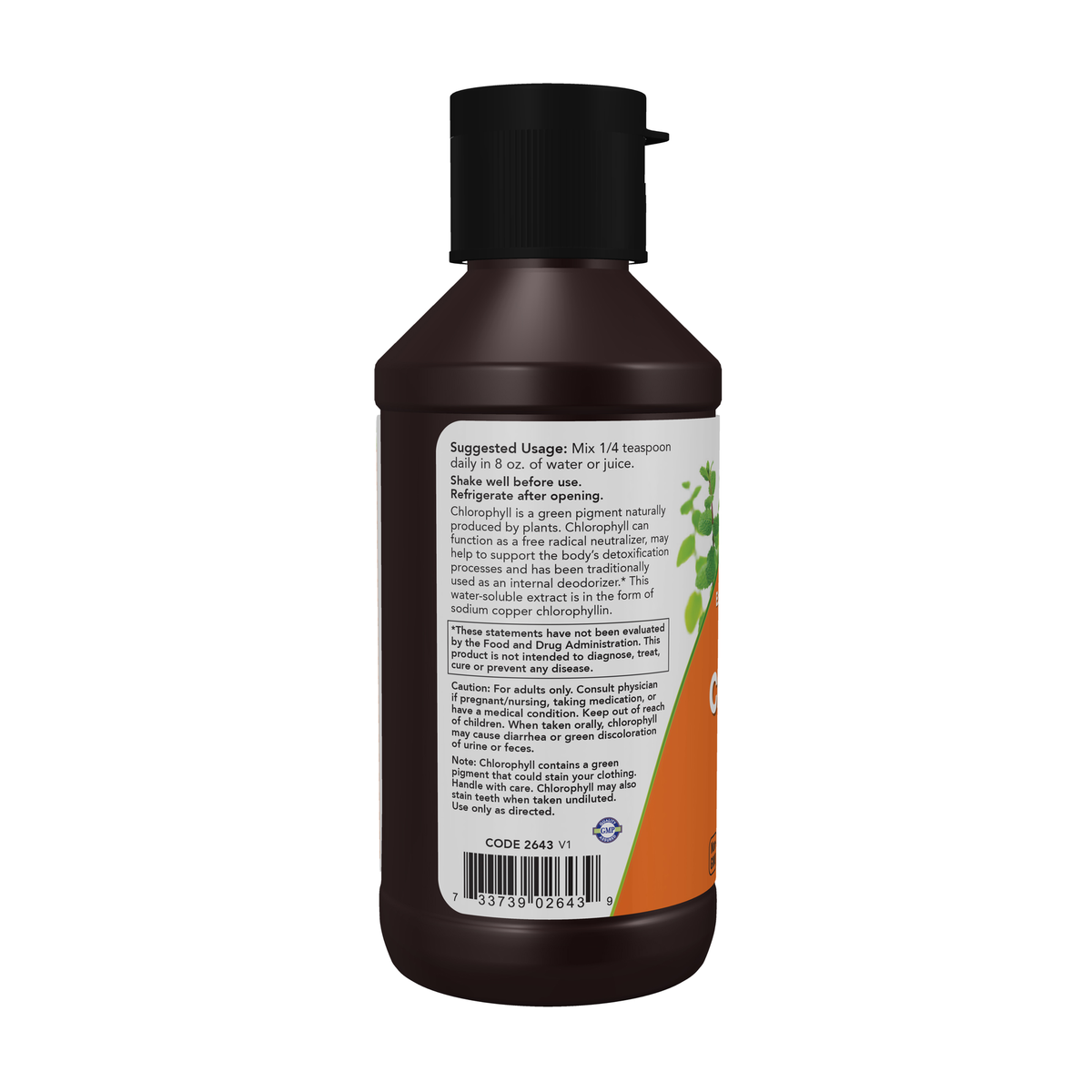 NOW Foods Chlorophyll Liquid, Extra Strength Unflavored - 4 fl. oz. – Left label / Etykieta producenta