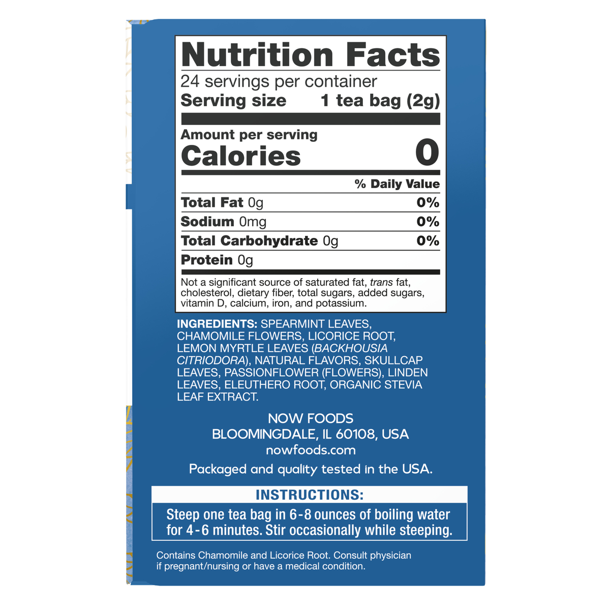 NOW Foods Nighttime™ Tea - 24 Tea Bags – Label details / Etykieta producenta