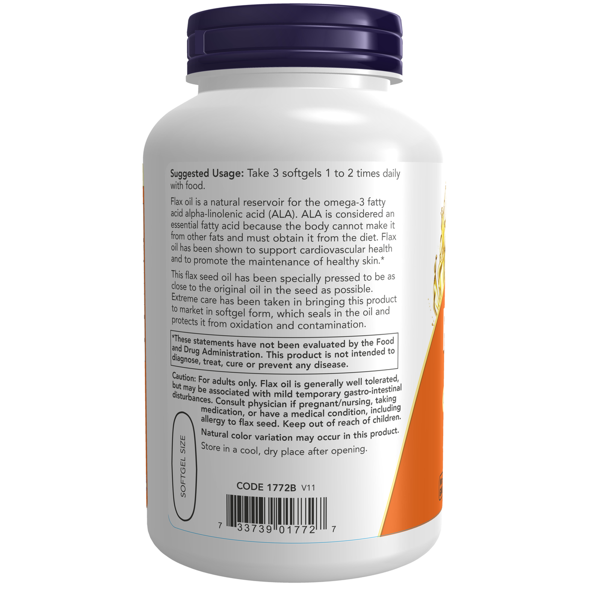 NOW Foods Flax Oil 1000 mg - 250 Softgels – Label details / Etykieta producenta
