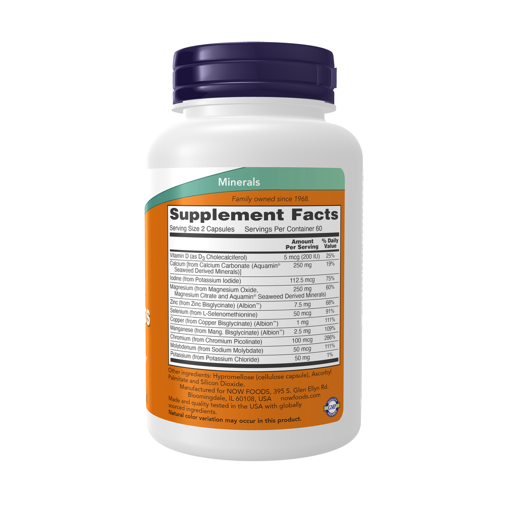 NOW Foods Full Spectrum Mineral Caps - 120 Veg Capsules – Right label / Etykieta producenta