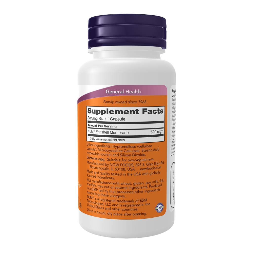 NOW Foods Eggshell Membrane 500 mg - 60 Capsules – Right label / Etykieta producenta
