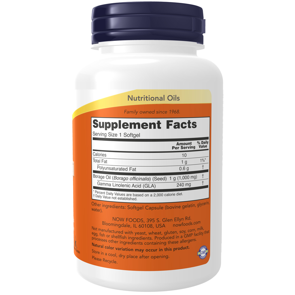 NOW Foods Borage Oil 1000 mg - 60 softgels – Label details / Etykieta producenta