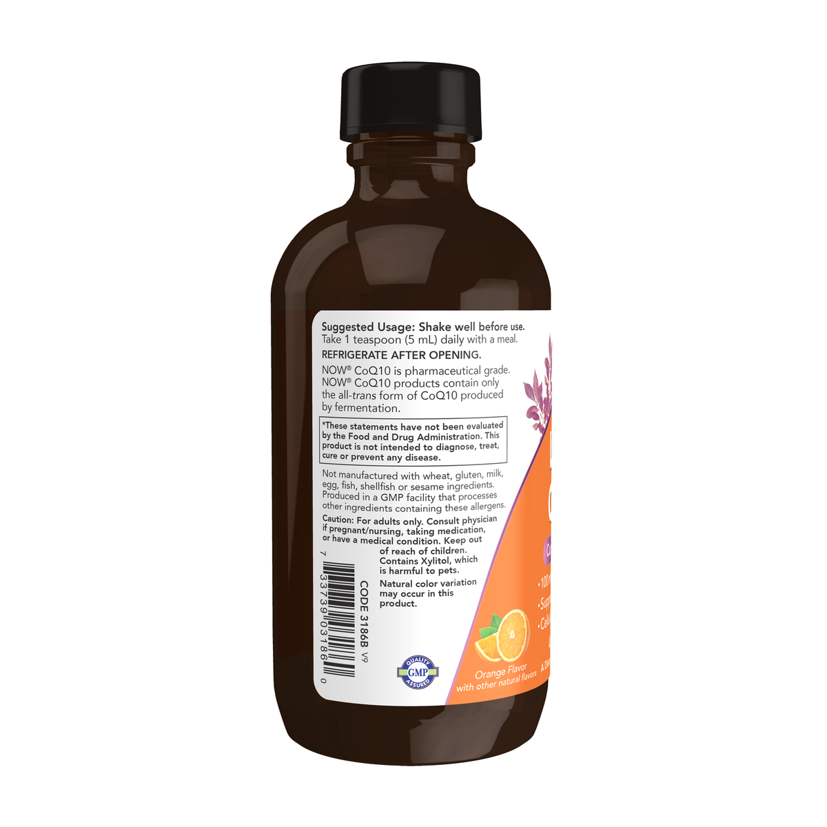 NOW Foods CoQ10 Liquid - 4 fl. oz. – Left label / Etykieta producenta