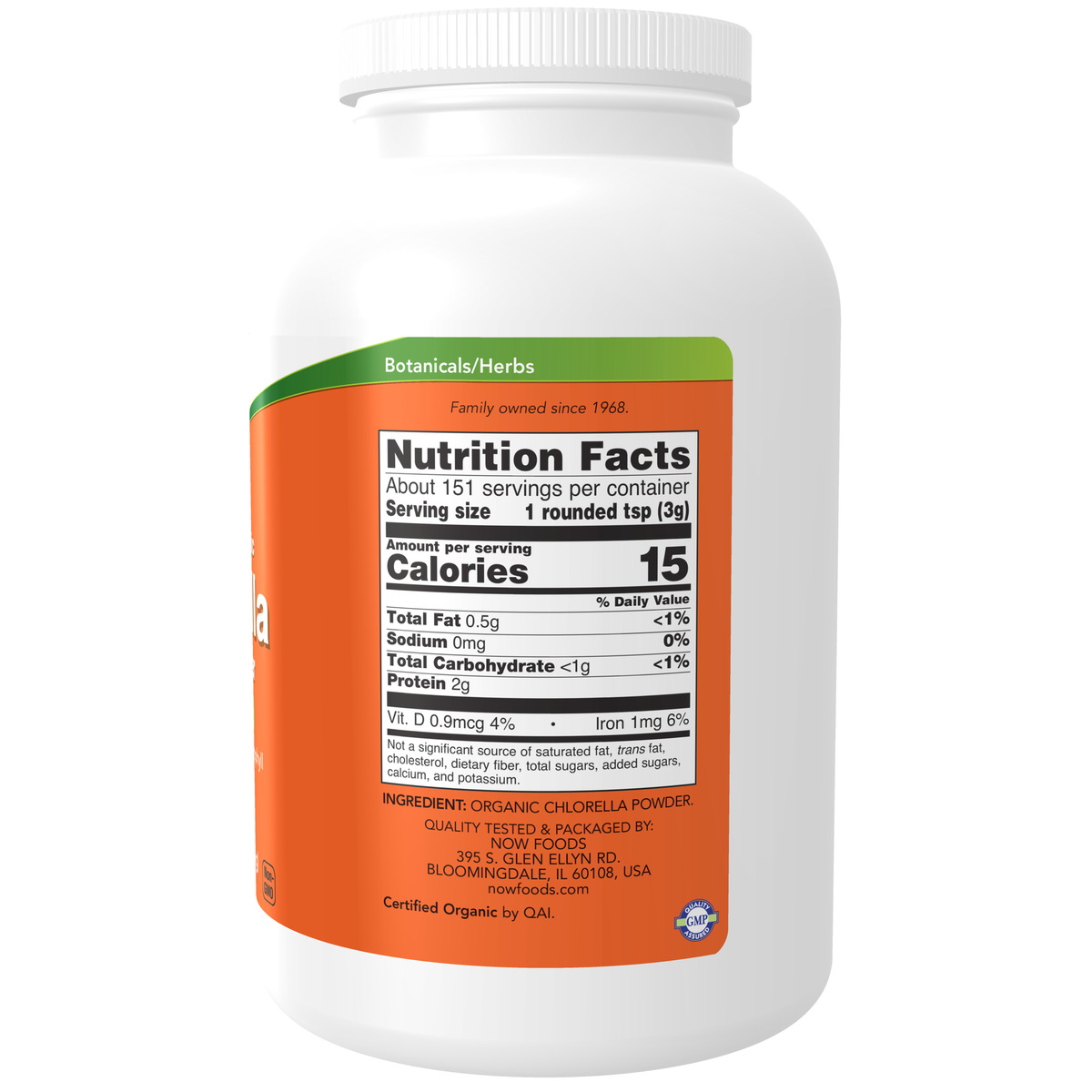 NOW Foods Chlorella Powder, Organic - 1 lb. – Label details / Etykieta producenta