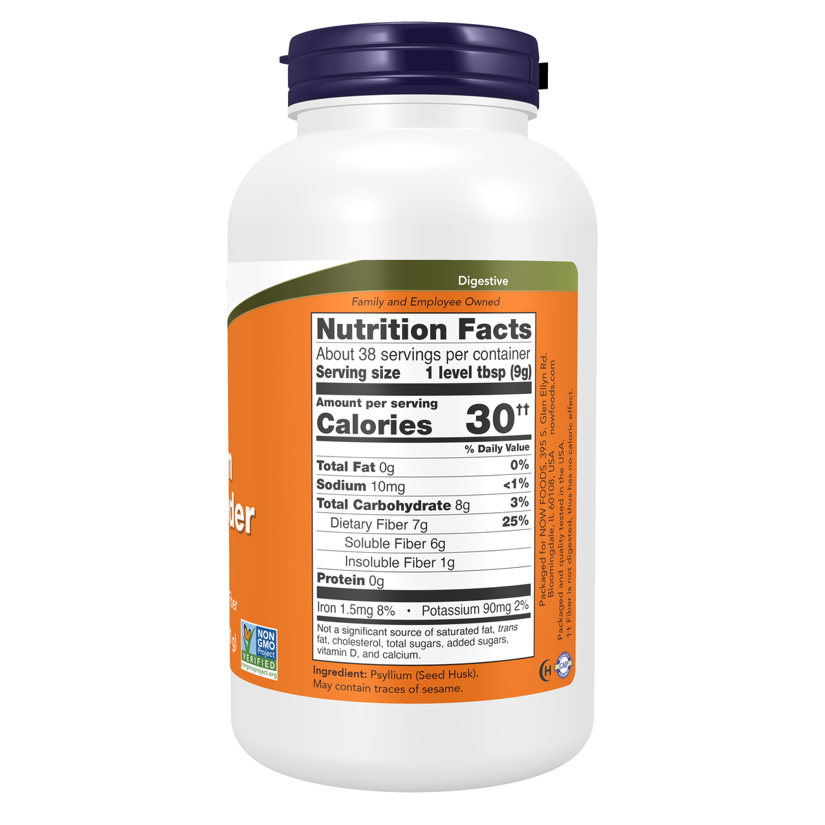 NOW Foods Psyllium Husk Powder Vegetarian - 12 oz. – Right label / Etykieta producenta