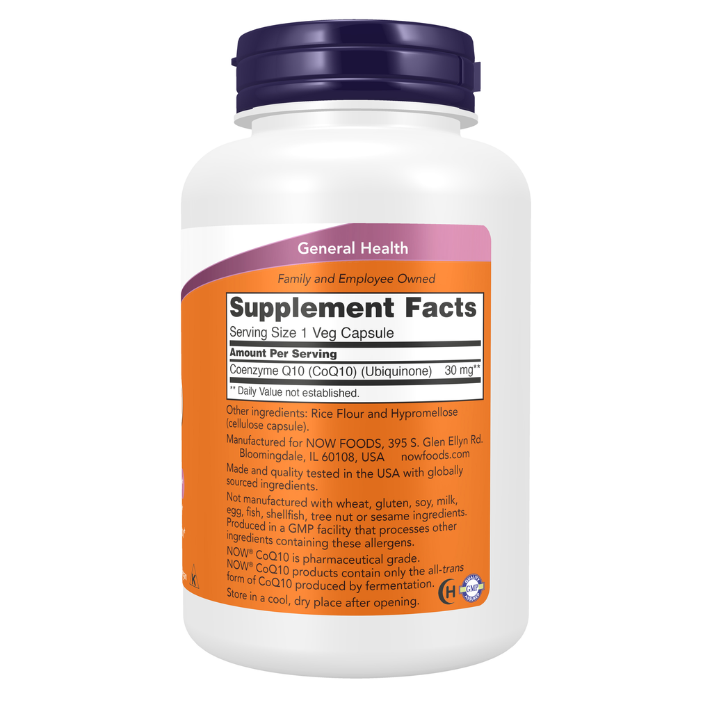 NOW Foods CoQ10 30 mg - 240 Veg Capsules – Right label / Etykieta producenta