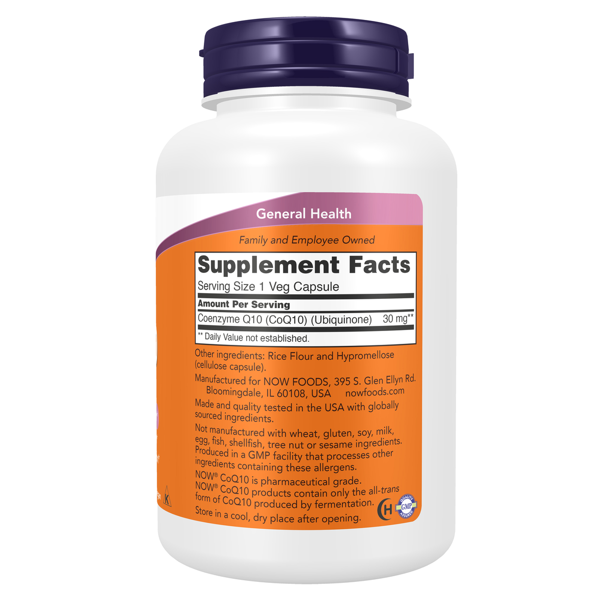 NOW Foods CoQ10 30 mg - 240 Veg Capsules – Right label / Etykieta producenta