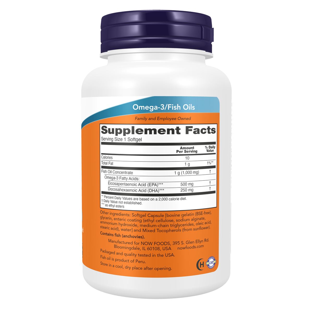NOW Foods Ultra Omega-3 Fish Oil (Bovine Gelatin) - 90 Softgels – Right label / Etykieta producenta