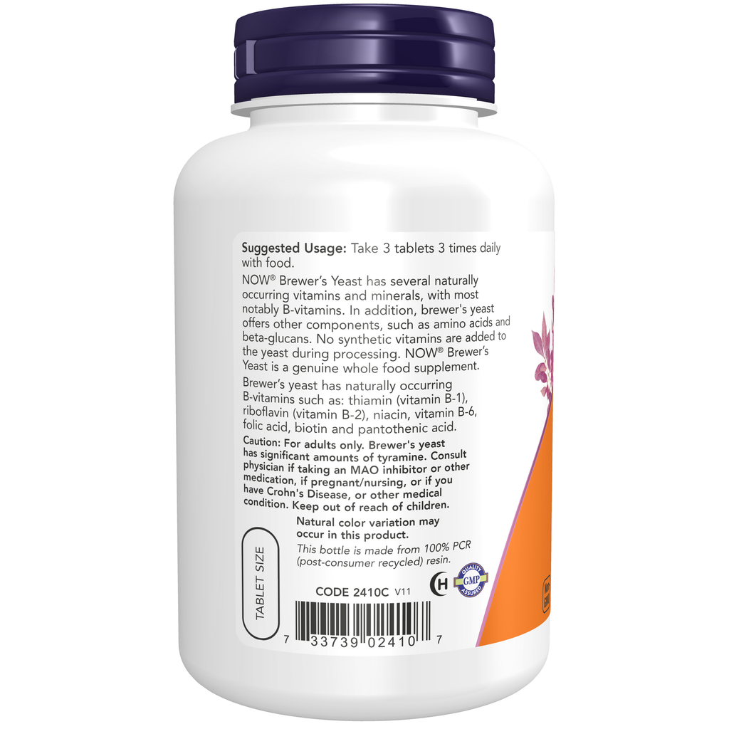 NOW Foods Brewer's Yeast 650 mg - 200 Tablets – Label details / Etykieta producenta