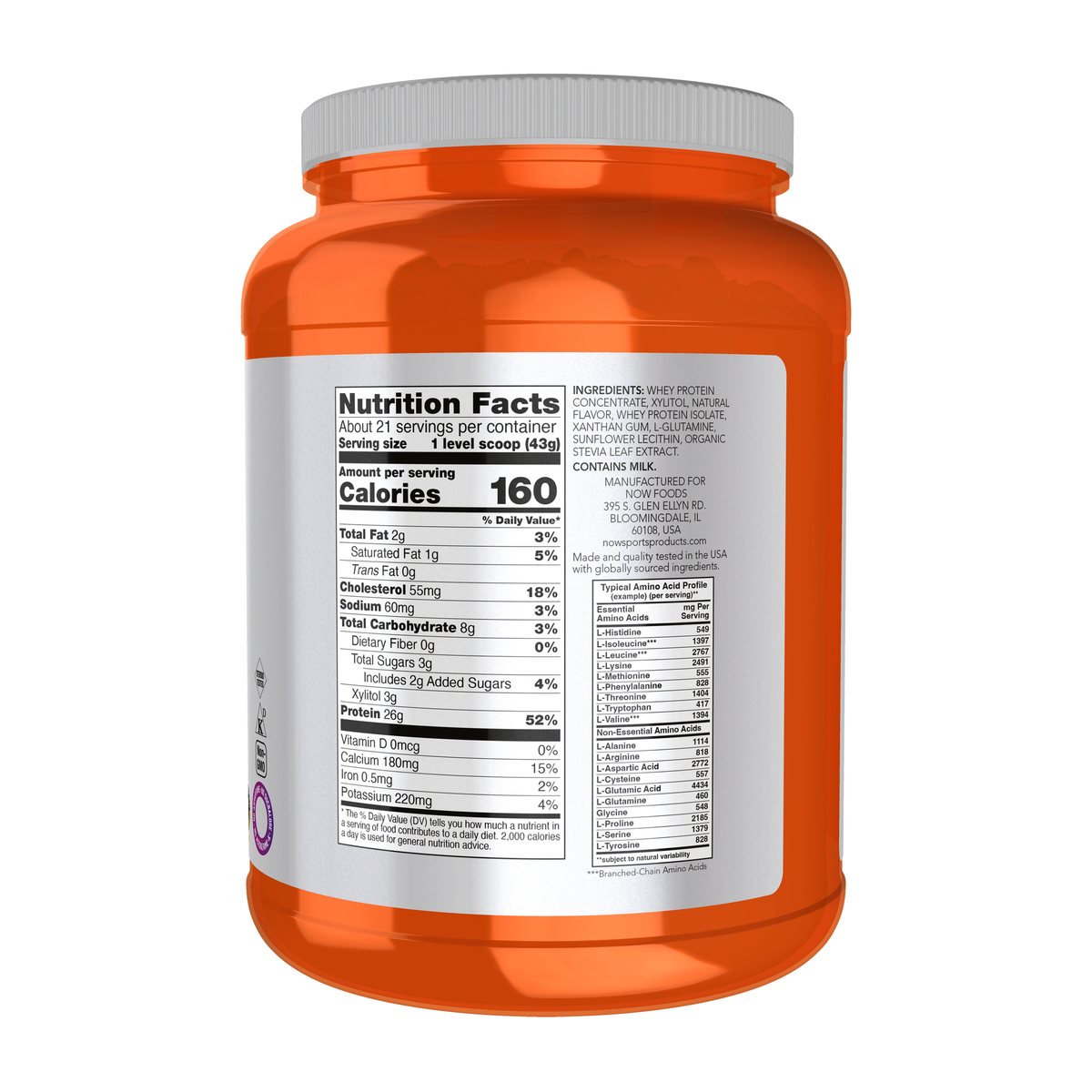NOW Foods Whey Protein, Creamy Vanilla Powder - 2 lbs. – Right label / Etykieta producenta