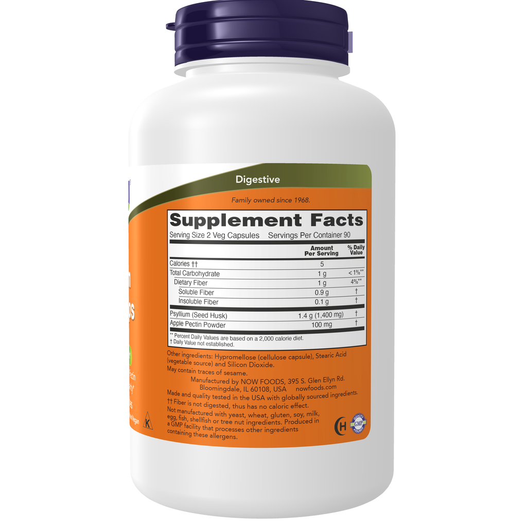 NOW Foods Psyllium Husk 700 mg - 180 Veg Capsules – Right label / Etykieta producenta