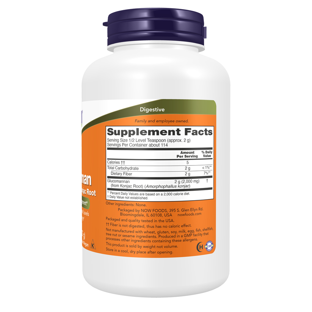 NOW Foods Glucomannan Pure Powder - 8 oz. – Right label / Etykieta producenta