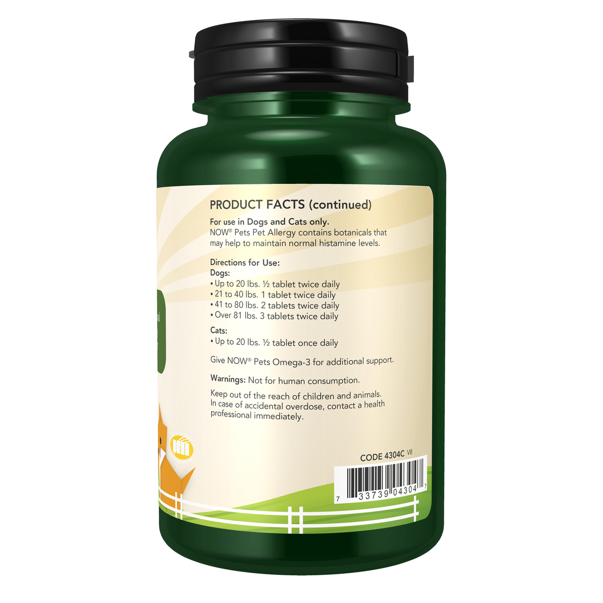 NOW Foods NOW Pets Pet Allergy - 75 Chewable Tablets – Right label / Etykieta producenta