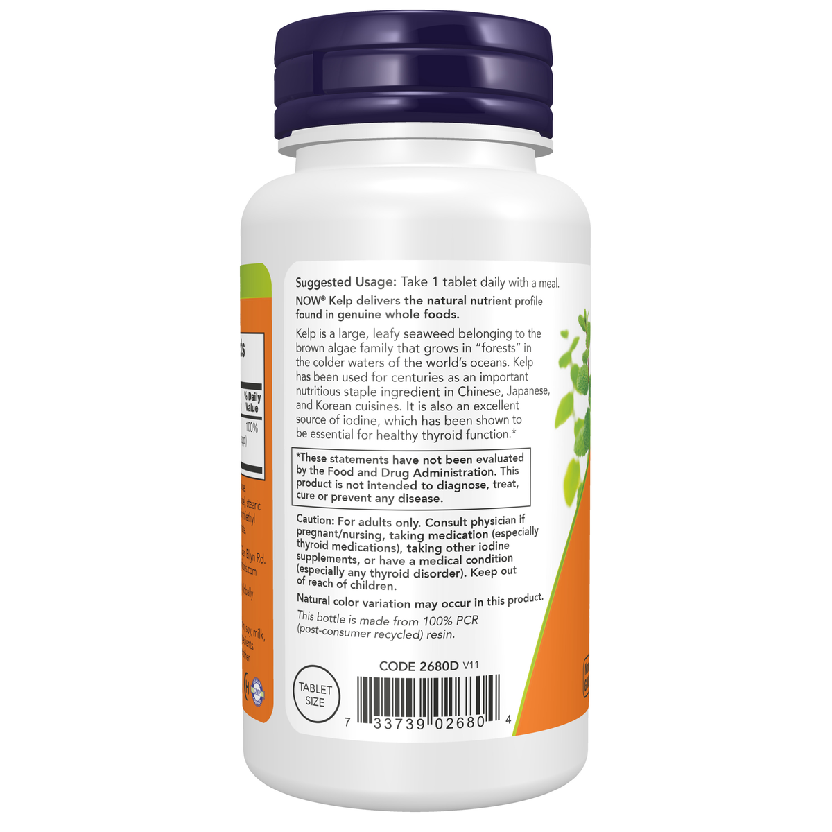 NOW Foods Kelp 150 mcg - 200 Tablets – Left label / Etykieta producenta